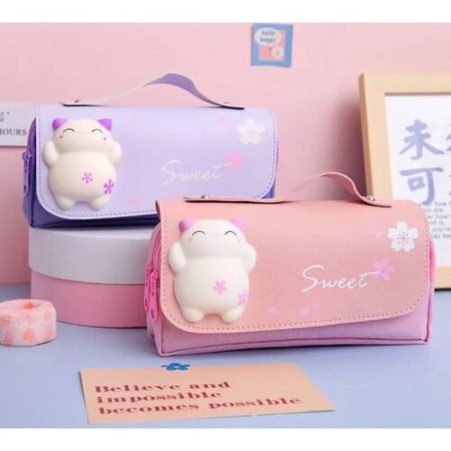 Decompression pencil case Portable cute pencil bag Cartoon school stationery bag Student pen case Unzip children pen bag prize