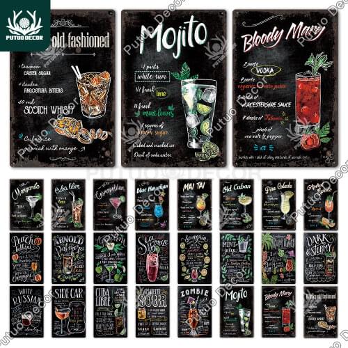 Cocktail Metal Sign Plaque Metal Vintage Pub Tin Sign Wall Decor for Bar Pub Club Man Cave Retro Metal Posters Iron Painting