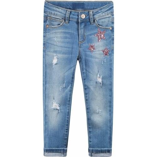 Chumhey 2-12 Girls Jeans Spring Cotton Stretchy Soft Denim Pants Kids Trousers Embroidery Flowers Toldder Clothes Girls Clothing