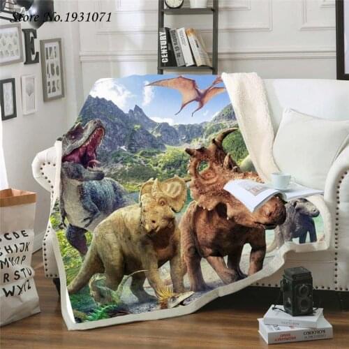Dinosaur Jurassic 3D Printed Fleece Blanket for Beds Thick Quilt Fashion Bedspread Sherpa Throw Blanket Adults Kids 06