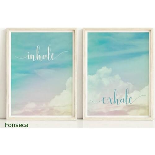 Inhale Exhale Motivational Poster Yoga Meditation Canvas Painting Boho Home Decor Pilates Room Wall Art Zen Breathe Pictures