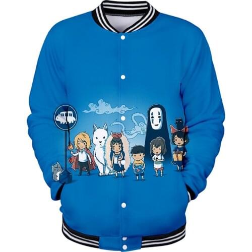 Anime Spirited Away No Face Man 3D Print Baseball Jacket Men Bomber Jacket Studio Ghibli Hayao Miyazaki Baseball Uniform Outwear