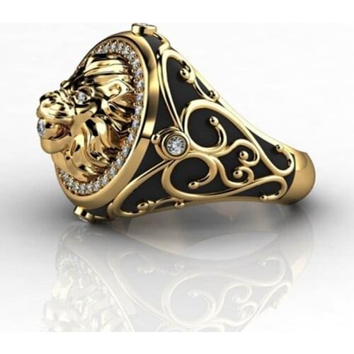 Hip Hop 3D Lion Head Micro Pave Rhinestone Iced Out Bling Mens Ring Gold Filled Titanium Stainless Steel Rings for Men Jewelry