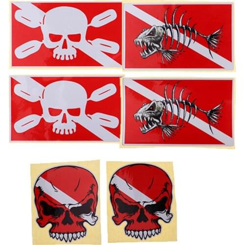 Set of 6pcs Scuba Diving Flag Stickers Dive Gear Tank Bag Decals Flippers Decoration