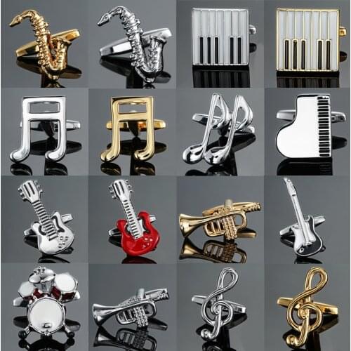 New brand high quality cuff links brass musical instruments Sax trumpet drum piano violin music symbol French shirt Cufflinks