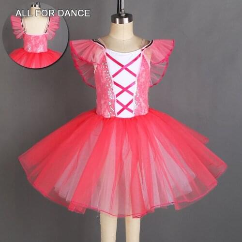 New Rose Pink Sequin Lace Bodice Mid-Length Ballet Dance Costume For Girls/Women Stage Performance Dance Tutu Ballet Dance Wear