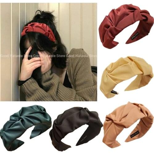 New Fashion Women Hairbands Elegant Solid Color Folds Hair Hoop Top Hair Band Lady Girl Wide Side Head Bands Hair Accessories