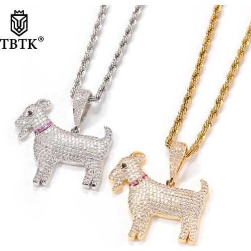TBTK Hiphop Iced Out CZ Goat Pendant Gold Silver Color Cute Animal Charm Necklace Fashion Jewelry Dropshipping