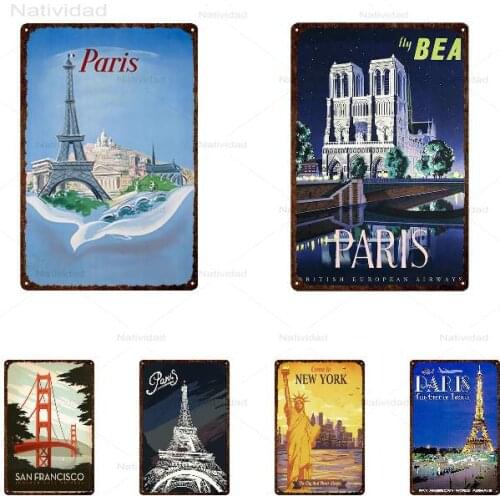 Tin Plaque Irons Painting The Local Customs of Romantic France, Paris and Elegant London Metal Sign Wall Art for Living Room