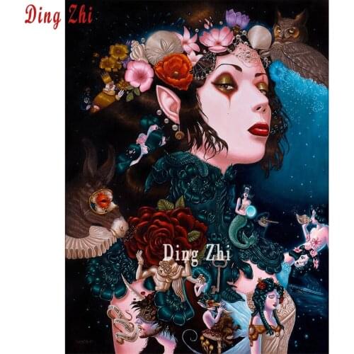 Full Square Diamond 5D DIY Diamond Painting Flower Woman Mermaid 3D Embroidery Cross Stitch Vintage Pictures Painting Decor