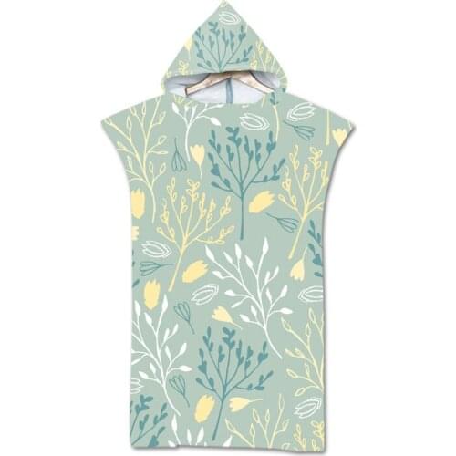 New leaves geometry Towel Adult Microfiber Dressing Robe Hooded Bath Towel Swimming Surfing Beachwear