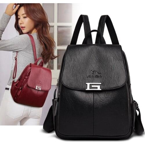 Casual Soft PU Leather Backpack Women High Quality Travel Backpack Designer Bagpacks School Bags for Teenage Girls