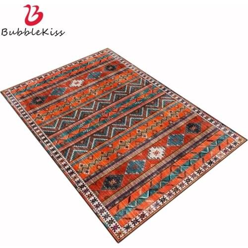 Bubble Kiss Turkish Ethnic Style Living Room Carpet Retro Striped Geometric Dark Orange Floor Mat Rug Fashion Hot Sale Area Rug