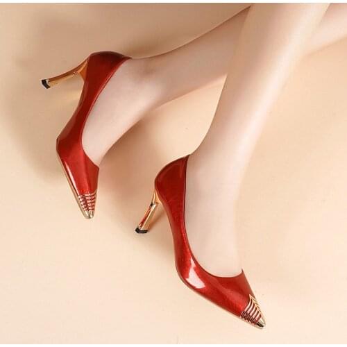 Women Pumps Gold Metal Pointed Toe High Heels Dress Shoes Gold Heeled Stilettos Ol Office Ladies Shoes Basic Boat Shoes 9219L