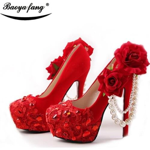 New Arrival Red color Flock Women wedding shoes Bride 8cm/11cm/14cm high heels platform shoes Bridal Big Flower shoe Red sole