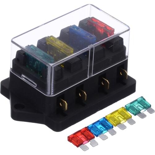 Universal 12V 4 Way Fuse Box Block Fuse Holder Box Car Vehicle Circuit Automotive Blade Car Fuse Accessory Tool with Fuses
