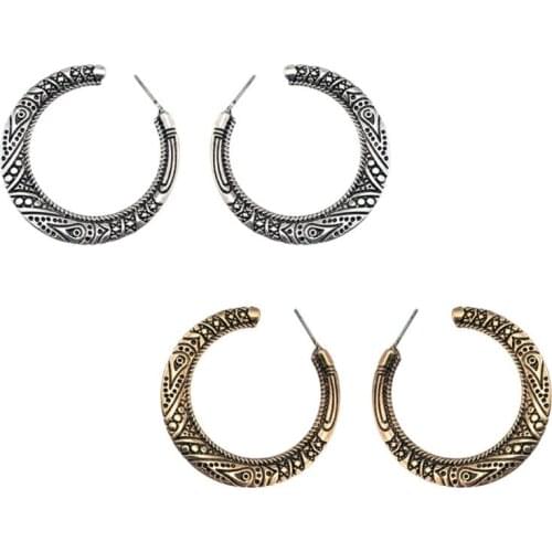 Vintage Tibetan Silver Gold Hoop Earrings Women Retro Indian Bollywood Jewelry