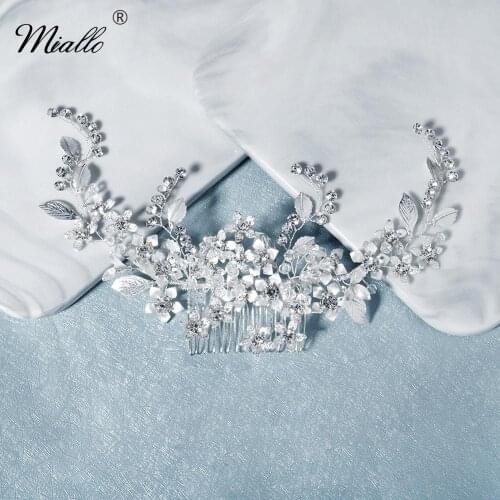 Miallo Fashion Leaf Flower Hair Comb Clips for Women Rhinestone Bridal Wedding Hair Accessories Jewelry Bride Headpiece Gifts