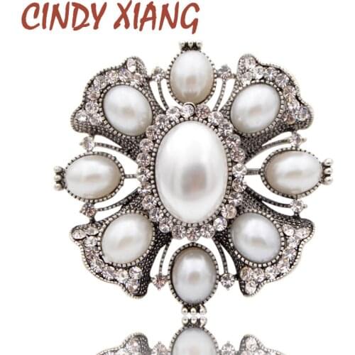 CINDY XIANG Simulated Pearl Cross Brooches for Women White Color Large Fashion Pins Baroque Style Accessories Coat Jewelry Gift