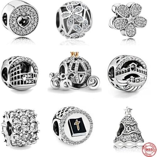 New white flower castle car diy Beads fit Original Pandora Charms Silver 925 Bracelet DIY Women Jewelry accessories