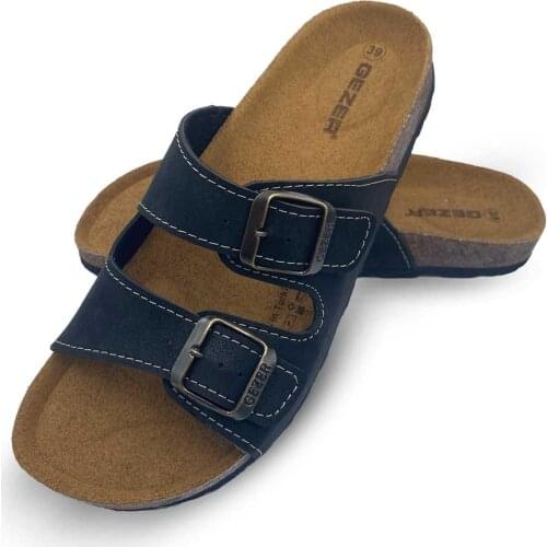 Womens Black Cork Sole Buckled Slippers