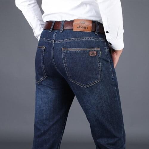 Plus Size Business Jeans 2021 New Mens Slim Elastic Loose Straight Jeans Fashion Blue Classic Style Denim Pants Trousers Male