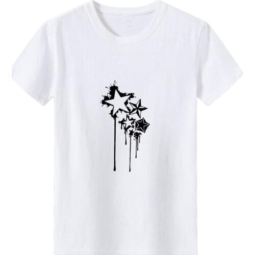 Star Woman Tshirts Top Ink Style Shooting Star Pattern Printing T Shirt Women Simple Versatile T-shirt Women Loose Top