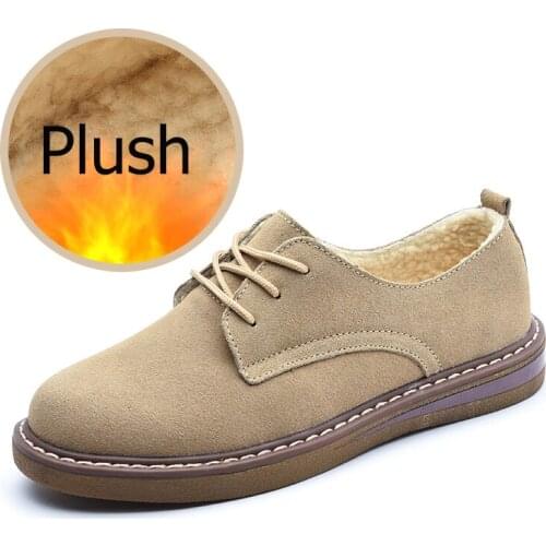 Spring Women Flats Shoes Women Sneakers Leather Suede Lace Up Boat Shoes Round Toe Flats Moccasins Oxford for Women Warmth