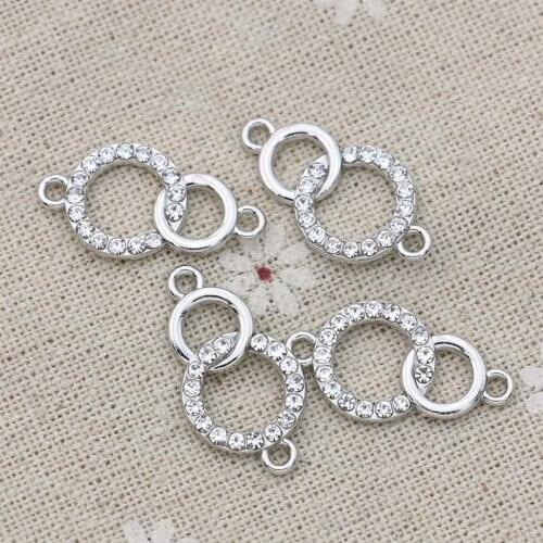 10pcs Crystal Silver Plated Double Circle Charm Connector for Jewelry Making Bracelet Necklace Findings DIY Accessories 24x13mm