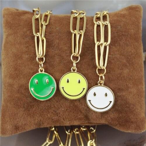 18inch 10pcs/lot New design enamel charm necklace,colorful smile face shape enamel jewelry,popular plated necklace wholesale