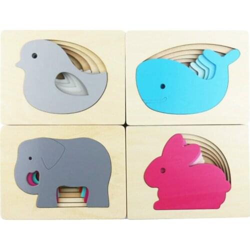 3D Puzzle Wooden Cartoon Animal Elephant Multi-layer Gradient Matching Puzzle Early Learning Educational Toy For Baby Children