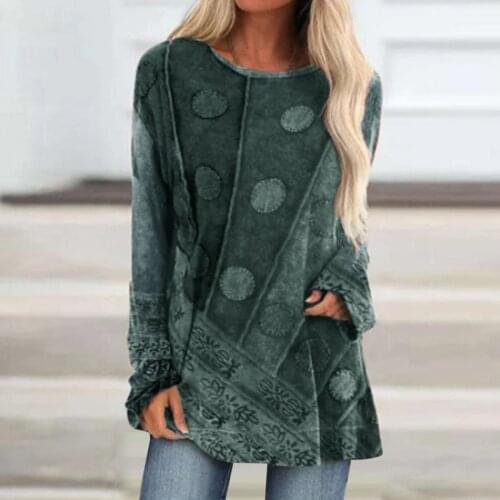 40# Vintage Long Sleeve Shirts Blouses Women Loose Casual Tops Beautiful Print Crewneck Tops Blusas Mujer De Moda 2021 Рубашки