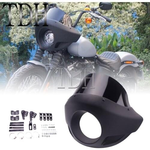 5.75" Cafe Racer Motorcycle Balck Headlight Fairing Front Light Mask Cowl For Harley Sportster XL883 XL1200 Dyna Touring Custom