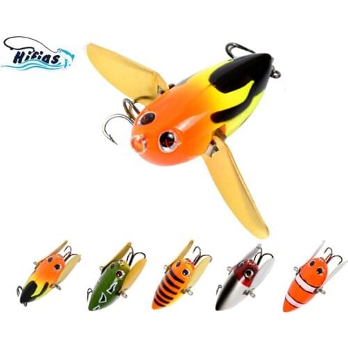 58MM 12.5G Topwater Fishing Wobble Lure Insect Bait Two Tuned Plapper Metal Wings Bait Hard Plastic Bee Sharp Hook Vivid Action