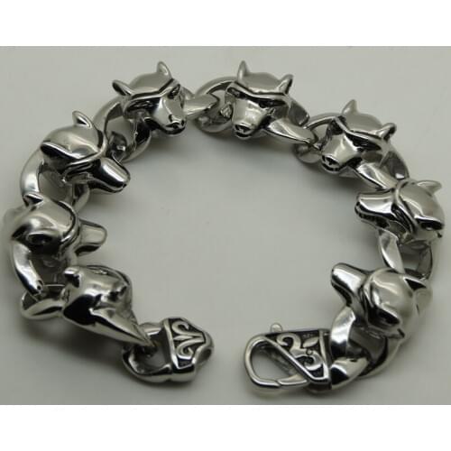 8.75'' 2cm width 98g cool men/boy wolf chain 316L stainless steel bracelet