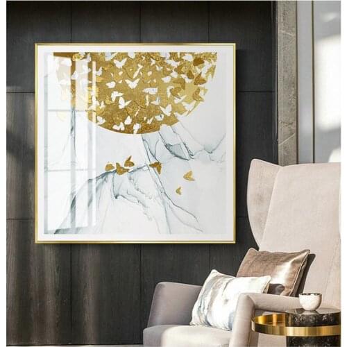 White water and the golden butterflies abstract Modern Picture Canvas Painting for porch Hotel home Contemporary Art Decoration