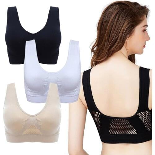 3PCS 6XL Air Permeable Cooling Sport Wireless Bra Gym Fitness Athletic Running Tops Underwear Workout Vest Tank White Black