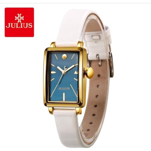Julius Brand Lady Classic Blue Square Dial Leather Watches Vintage Waterproof Quartz Dress Wrist Watch Woman Clock Montre Femme
