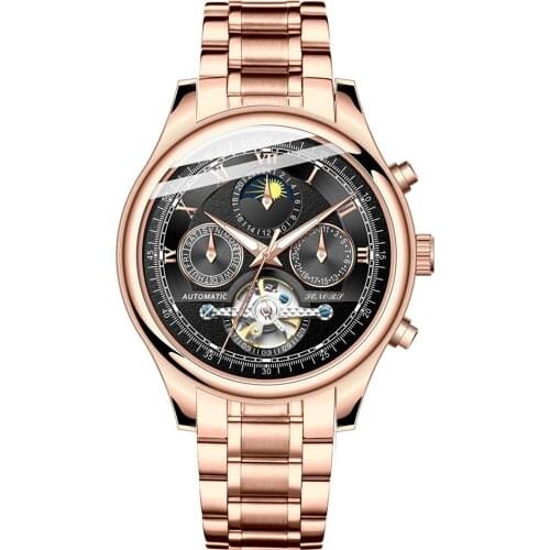 Mens Watch Popular Full Automatic Mechanical Sun Moon Star Mens Watch Flywheel Mechanical Watch