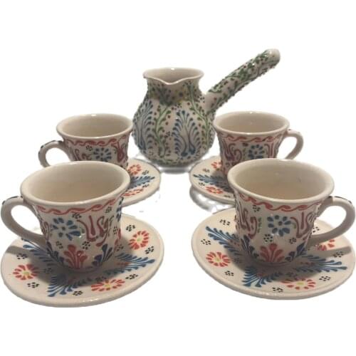 Handmade Lace Pattern Coffee Pot Set of 4 Coffee Cups White