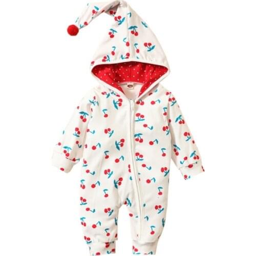 Autumn Baby Boy Girl Jumpsuit Clothing Cherry Hoodie Romper Newborn Infant Long Sleeve Zipper Outerwear Clothes