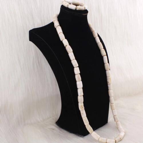 Dudo African Beads Jewelry Set For Men White / Red / Orange Nature Coral Nigerian Groom Necklace Set Long