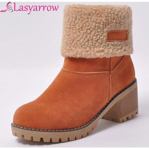 Lasyarrow 2018 Winter Boots High Heels Women Snow Boots Plush Warm Shoes Plus Size Keep Warm Slip on Lady Shoes Female Hot Boots