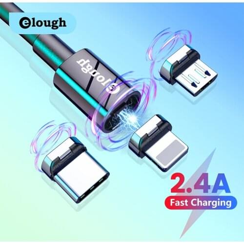 Elough Magnetic Cable USB Type C C Cable For iPhone Xiaomi Huawei Poco 2.4A Fast Charging Wire Cord Magnet USB-C Micro USB Cable
