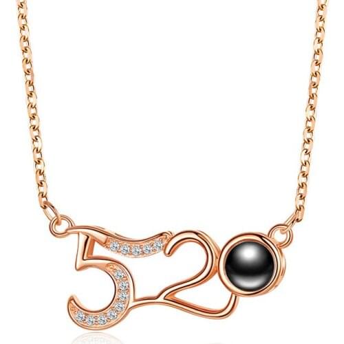 Fashion Jewelry CUBIC ZIRCON 520 Pendant Necklace For Female OR Male Means #I Love You#Chain Neck Digital Choker Valentines Gift