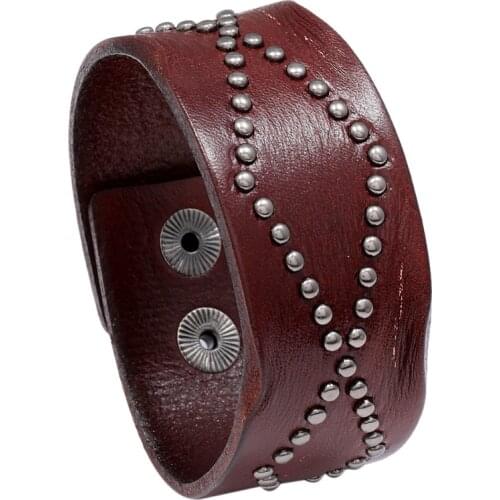 Fashion Men Leather Bracelet Open Cuff Rope Bangles & Bracelet Wide Black Brown Color Vintage Punk Unisex Jewelry