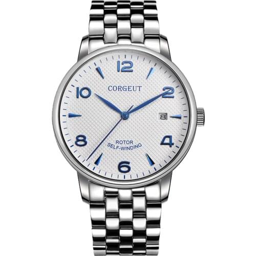 CORGEUT Luxury Top Brand Sapphire Crystal Seagull Movement Calendar Leather Gold Case 316L Automatic Mechanical Mens Watch 2021