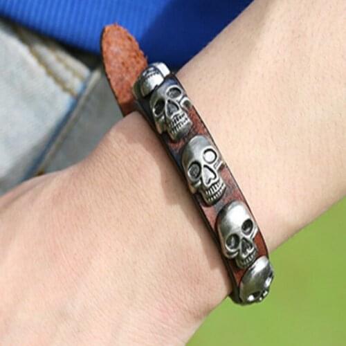 CIBOCIBO Skeleton Mens Bracelet Classic Vintage Leather Bracelet Men Fashion Luxury Retro Punk Gifts For Men Pulsera Hombre