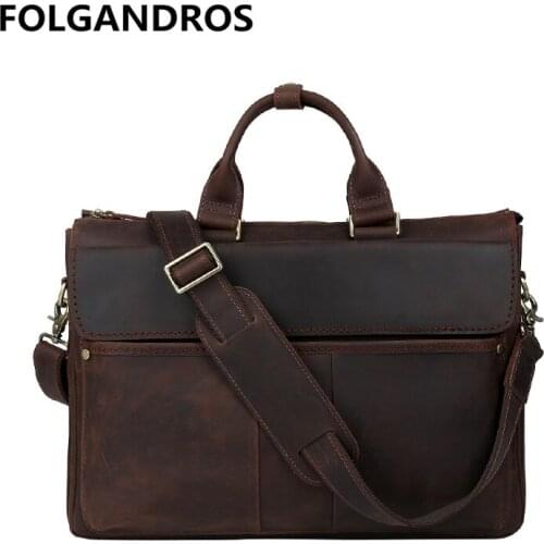 Famous Brand Men Briefcase Genuine Leather Messenger Shoulder Bag Vintage Document Tote Real Cowhide Bolsa Designer Laptop Bags