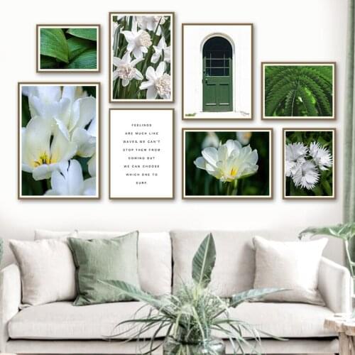 White Flower Green Plant Leaf Door Quotes Wall Art Canvas Painting Nordic Posters And Prints Wall Pictures For Living Room Decor